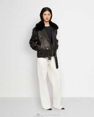 Moose Knuckles Leather Moto Naisten Takit Mustat Mustat | 78NKRTFOY